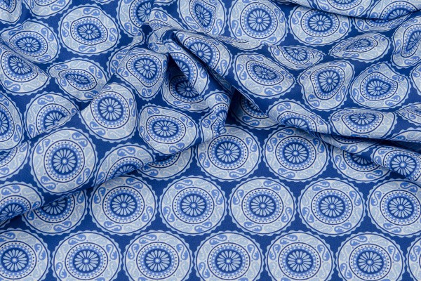 Baumwollpopeline Emilie Kreise 2 blau/weiß