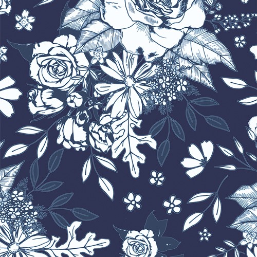 Art Gallery Maureen Cracknell True Blue CANVAS Floral Universe Midnight