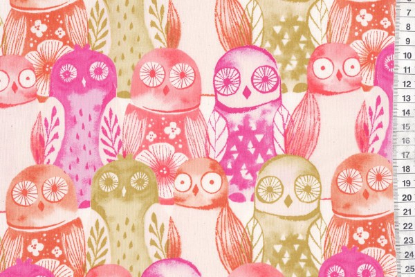 Reststück Firelight Wise Owls Fuchsia by Sarah Watts