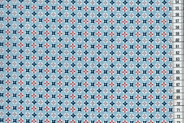 Baumwolldruck Kreisblüten hellblau