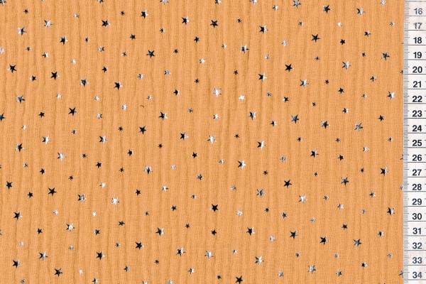 Double Gauze Sterne Foliendruck mustard/silber