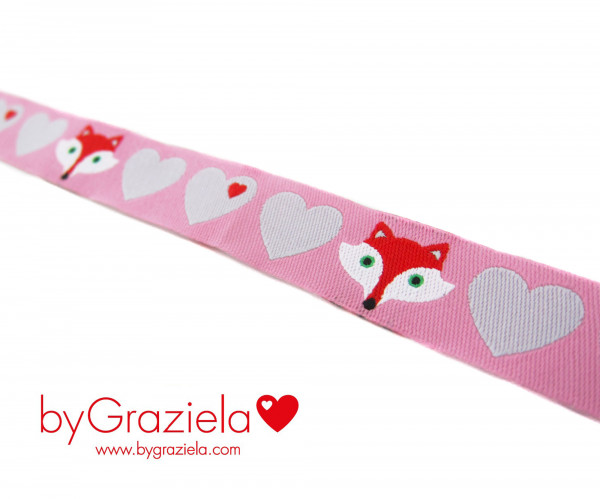 farbnmix Webband byGraziela Herzen mit Fuchs rosa/grau