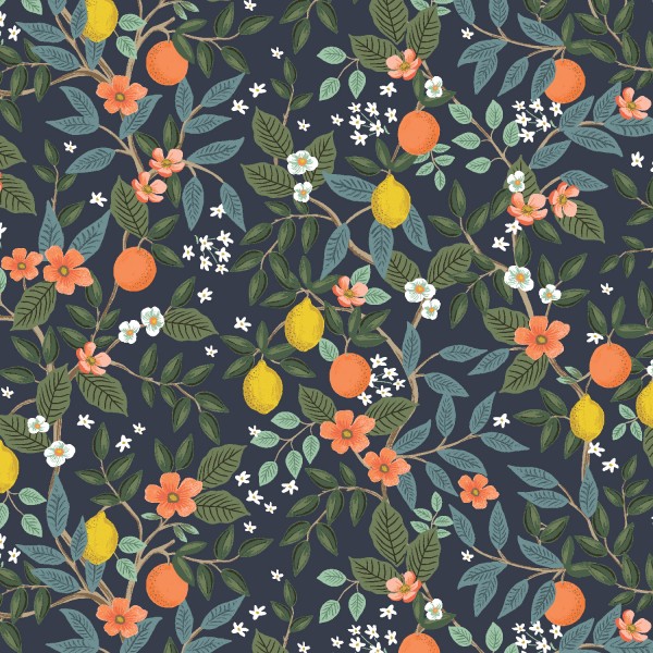 Cotton and Steel Rifle Paper Bramble Citrus Grove Navy