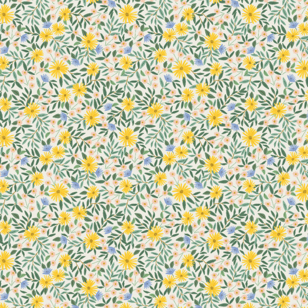 Cotton and Steel RIfle Paper Bramble Daisy Field Metallic Cream
