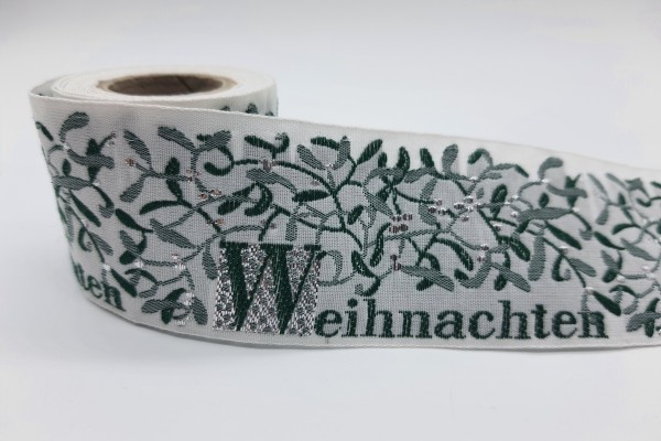 Weihnachts-Webband weiß/grün/silber