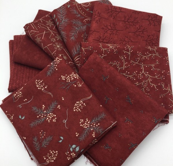 Fat Quarter Set Warm Winter WIshes Holly Taylor deep red