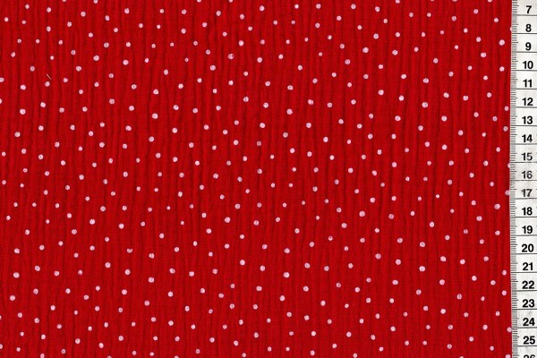Double Gauze Punkte weiß/rot