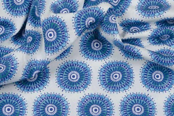 Baumwollpopeline Emilie Kreise blau/weiß