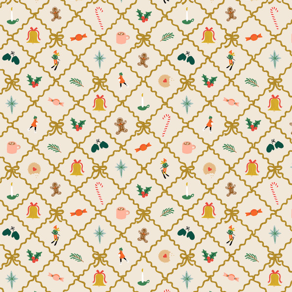 Rifle Paper Holiday Classics Holiday Argyle Cream and Metallic Gold