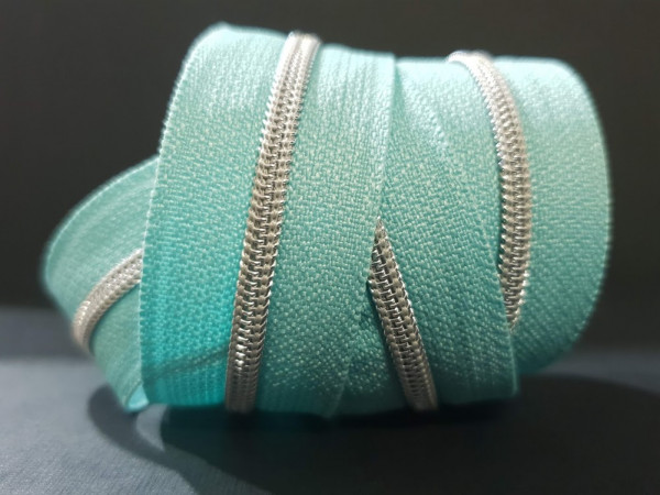 Reißverschluss metallisiert dusty mint/silber schmale Raupe