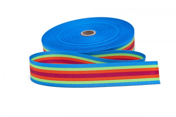 Gurtband bedruckt Streifen blau/limone/orange/rot