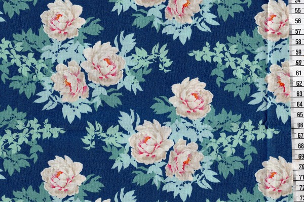 Baumwolldruck Tilda Sunkiss Beach Peony blue