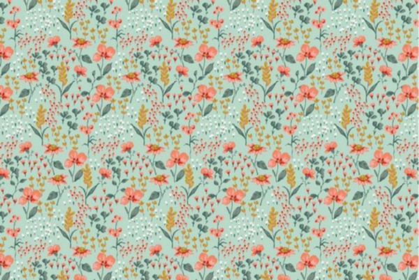 Baumwolldruck Blumenwiese mint
