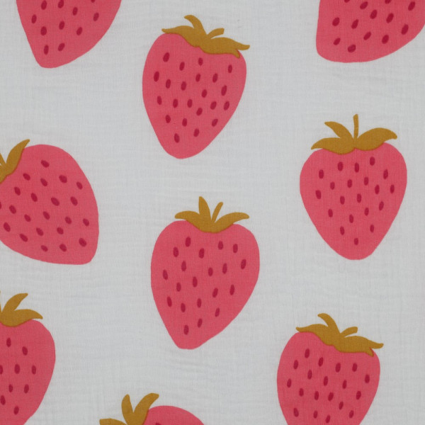 Double Gauze Musselin bedruckt Erdbeeren