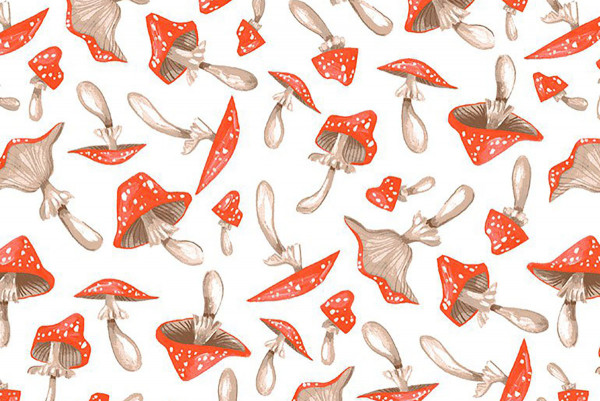 Frosty Forage Rae Ritchie Dear Stella Fabric Tossed Mushrooms white