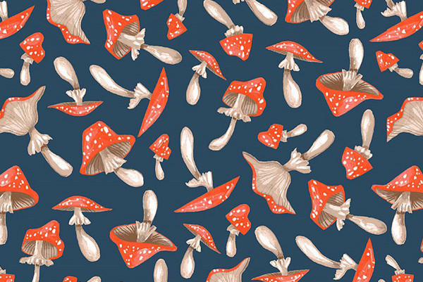 Frosty Forage Rae Ritchie Dear Stella Fabric Tossed Mushrooms Quartz