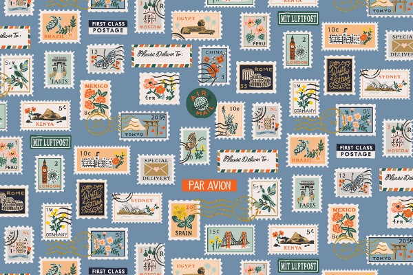 Bon Voyage by Rifle Paper Holiday Postage Stamp Blue Metallic