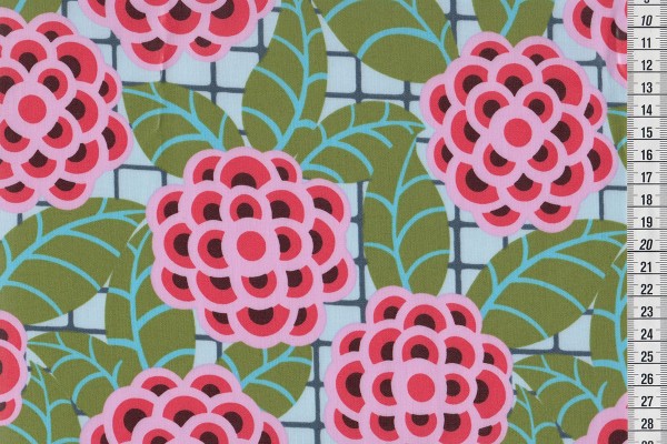Laminated cotton Amy Butler Cameo Tea Rose silver