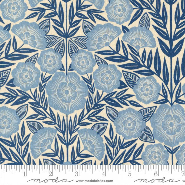 Katherine Watson Flower Press Florals Indigo Ecru