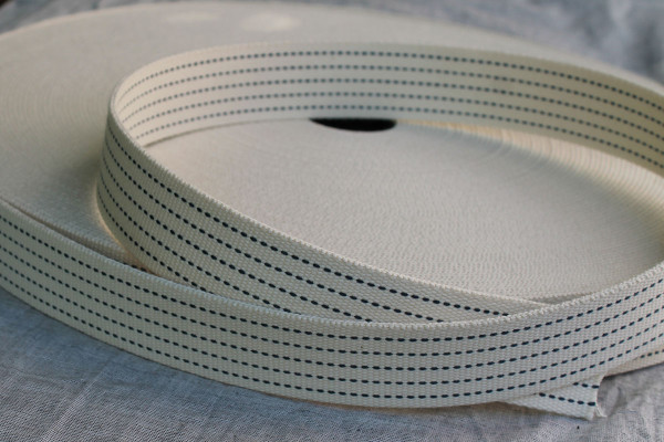Gurtband 3,5 cm natur mit gestrichelter dunkelblauer Linie