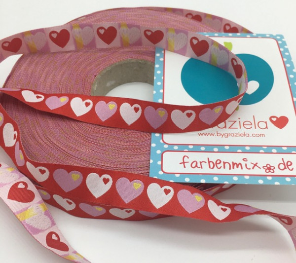 farbnmix Webband byGraziela Herzen rot weiß rosa