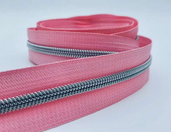 Reißverschluss metallisiert breite Raupe bubblegum/silber