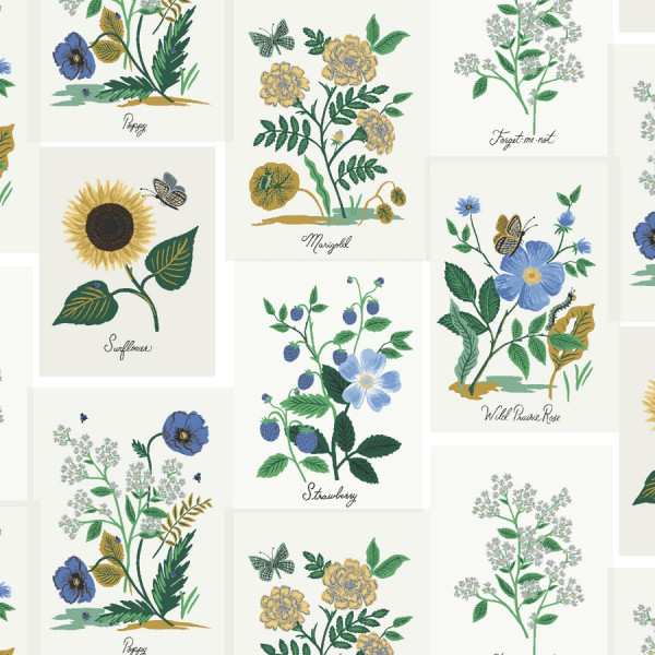 Cotton and Steel Rifle Paper Curio Botanical Print Blue Multi