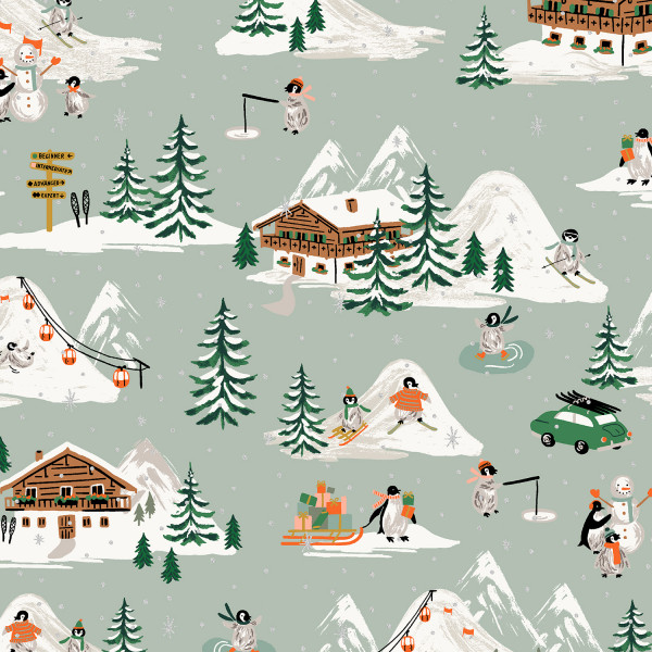 Rifle Paper Holiday Classics Holiday Penguin Village Mint and Metallic Gold