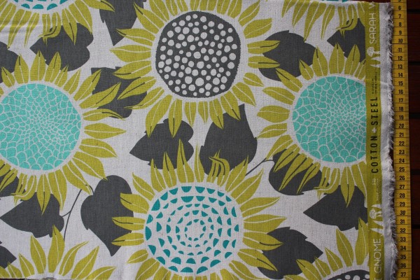 Front Yard Sunflowers Linen Canvas - Yellow by Sarah Watts