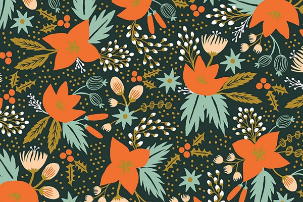 Cotton and Steel Rifle Paper Holiday Classics Poinsettia evergreen metallic