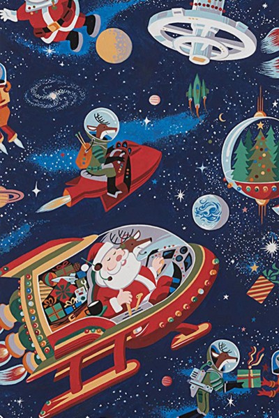 Alexander Henry - Christmas Time Santa in Space Dark Blue