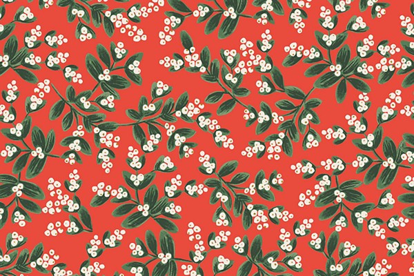 Reststück Cotton and Steel Rifle Paper Holiday Classics Mistletoe red metallic