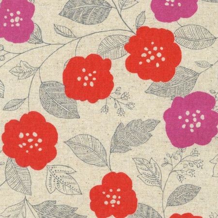 Flowers Cotton Flax Prints red