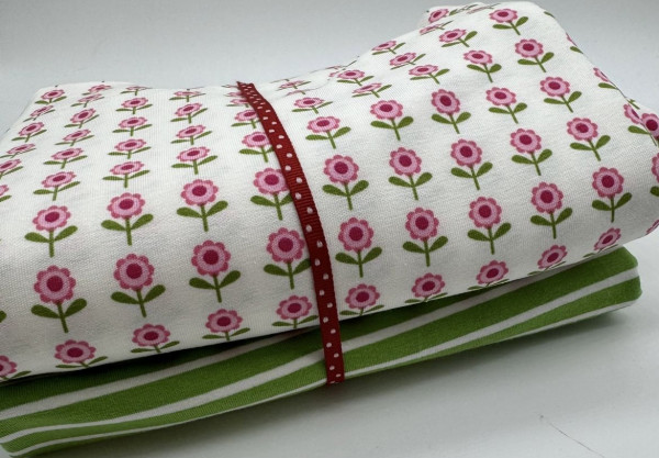 Stoffpaket Stoffonkel Laniflower mit grün/weißem Ringel