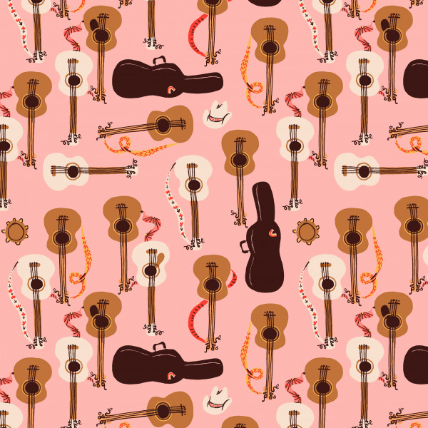 Heather Ross Far Far Away III Guitars Pink