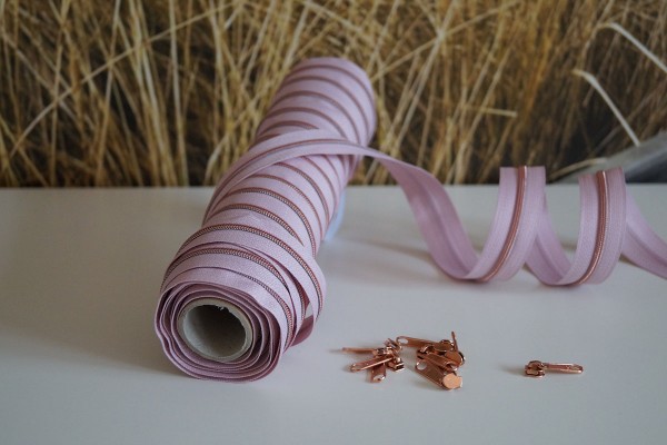 Reißverschluss metallisiert schmal rosa/kupfer