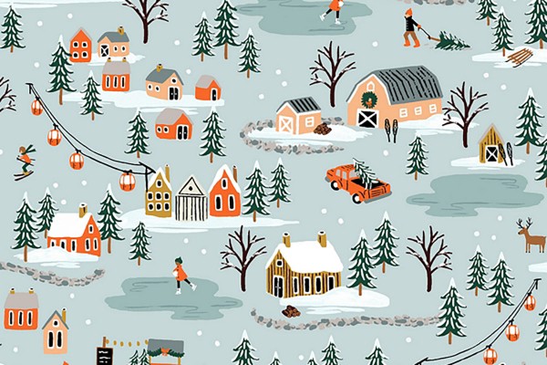 Cotton and Steel Rifle Paper Holiday Classics Holiday Village mint