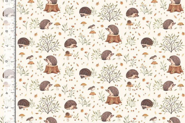 Dear Stella Fabrics Little Forest Nina Stajner Hedgehogs cream