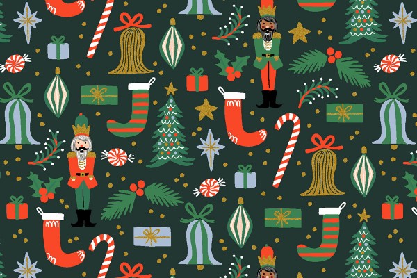 Cotton and Steel Rifle Paper Holiday Classics Deck The Halls evergreen metallic