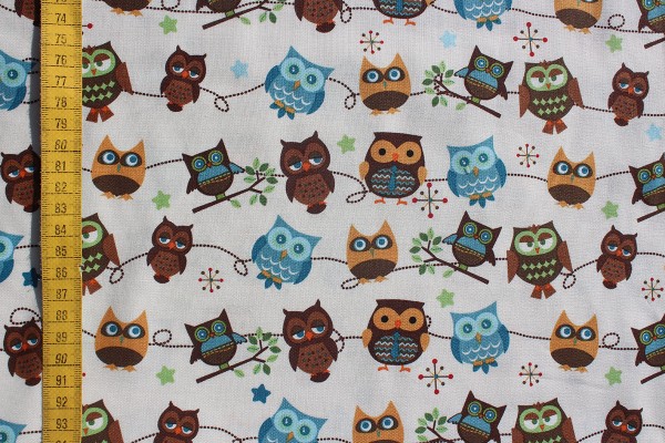 Baumwolldruck Hooty Hoot Owls white