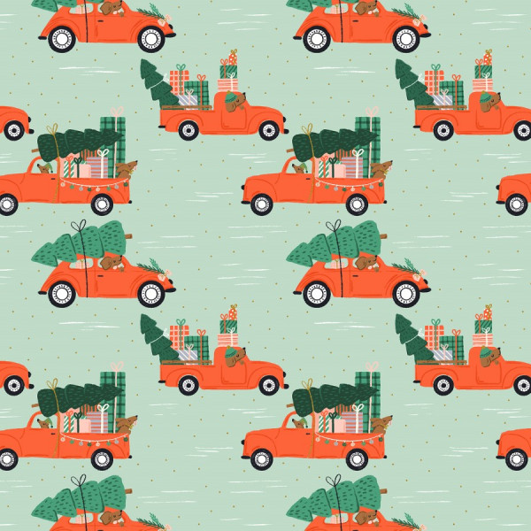 Merry Pawmas Holiday Haulin' Hounds mint metallic