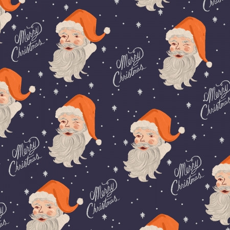 Cotton and Steel Rifle Paper Holiday Classics Santa navy metallic