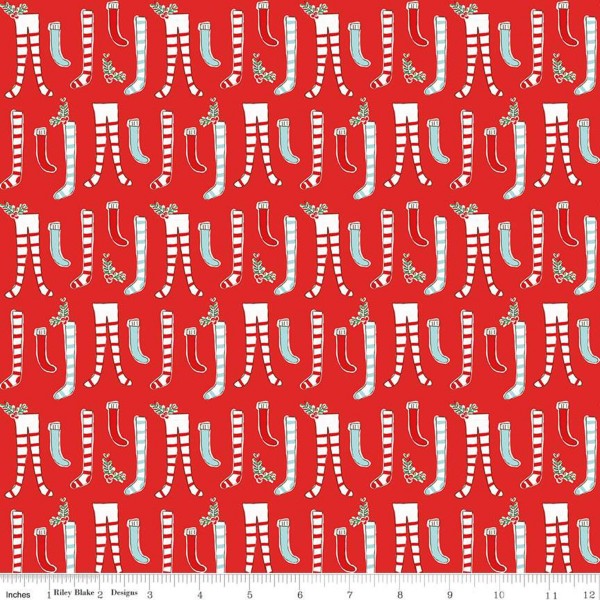 Riley Blake Design Pixie Noel 2 by Tasha Noel Stockings red