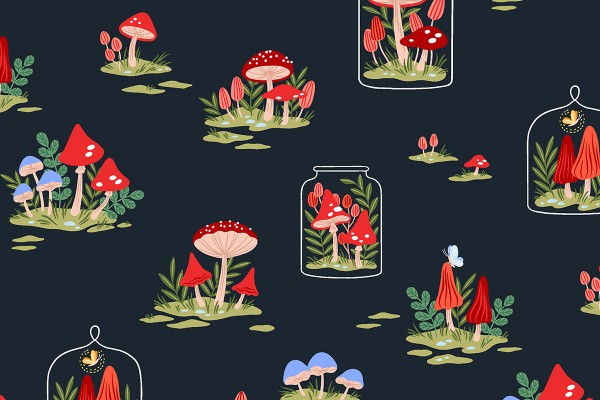 Reststück Garden & Globe Erin McMannes Mushroom Garden Navy