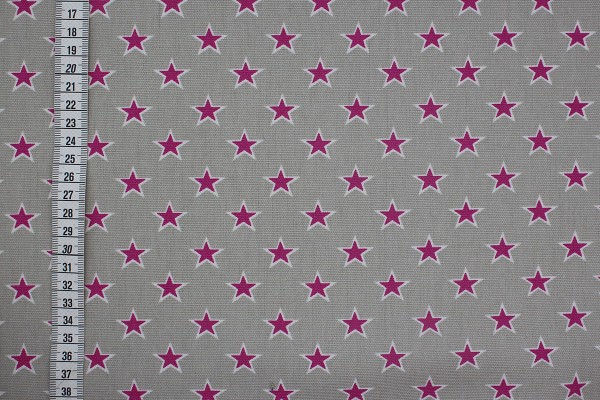 Dekostoff Sterne grau/pink