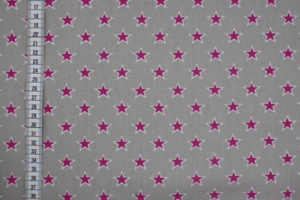Dekostoff Sterne grau/pink