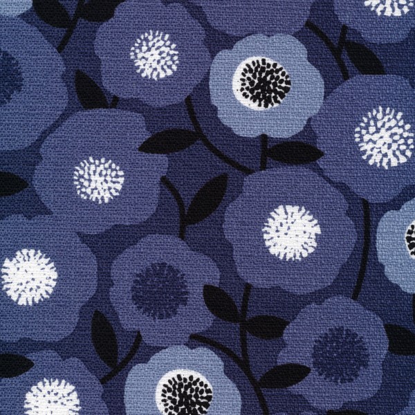 Cloud 9 Barkcloth Modern Retro Blooms Blue