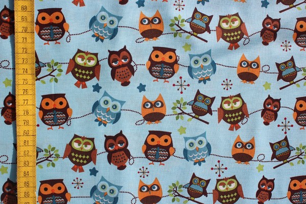 Baumwolldruck Hooty Hoot Owls lightblue