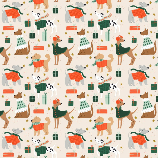 Merry Pawmas Holiday Dapper Dogs Cream Metallic