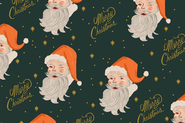 Cotton and Steel Rifle Paper Holiday Classics Santa evergreen metallic